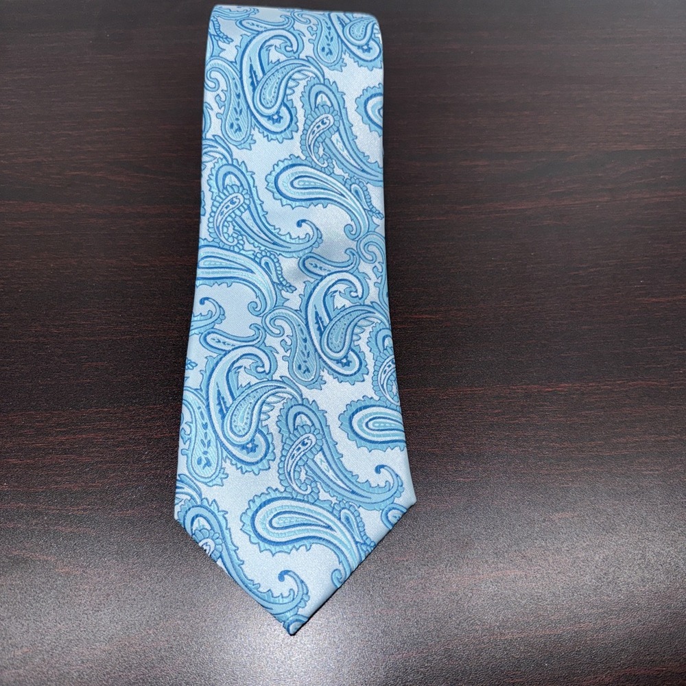 Brand Q Handmade Italian Silk Tie Turquoise W/ Silver. Made In Italy